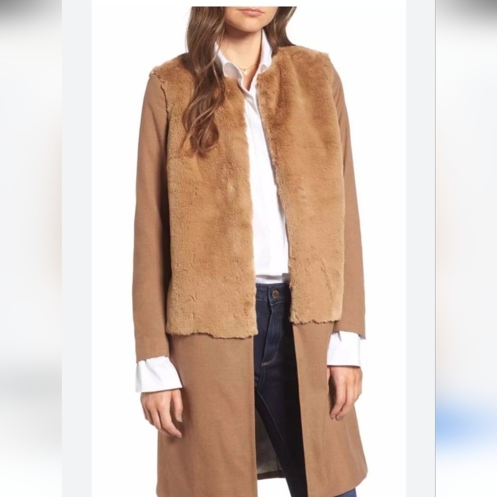 TREASURE & BOND × SOMETHING NAVY coveted Tan Faux Fur Women's Coat. Small